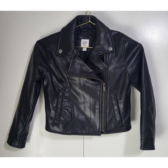 Gap Kids SZ S (6/7)  Faux Leather Moto Jacket Biker Black Classic Rock - Picture 4 of 10